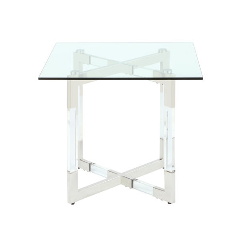 Orren Ellis Yasmin Glass Top Cross Legs End Table Wayfair